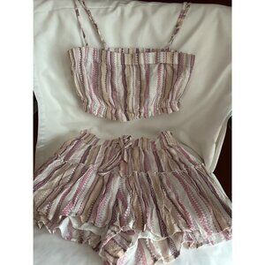 Cotton Candy 2pc set ruffled striped lined shorts elastic waistband S
